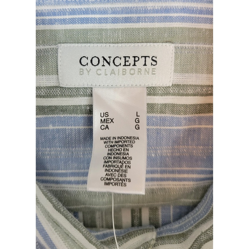 Concepts Claiborne Mens L NWT Linen Blend Striped Button Down Shirt Blue Green - Picture 7 of 7